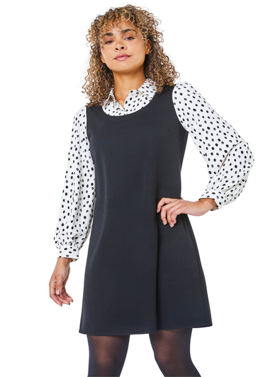 Roman Petite Black 2 in 1 Pinafore Dress with Shirt