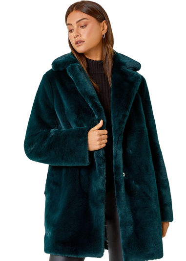 Roman Emerald Faux Fur Longline Coat