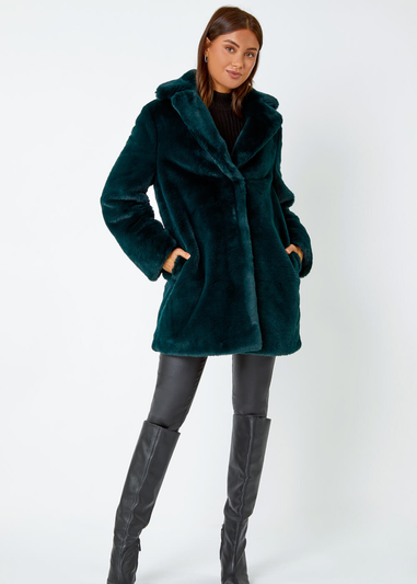 Roman Emerald Faux Fur Longline Coat