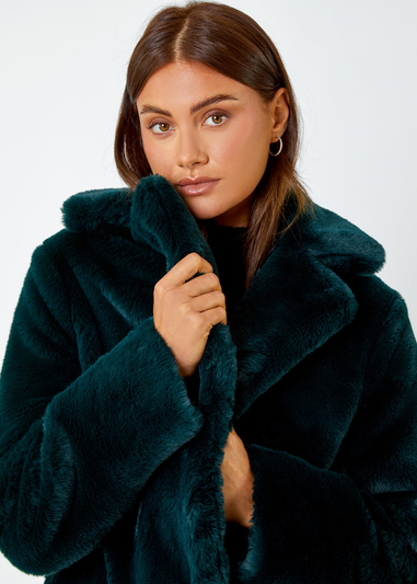 Roman Emerald Faux Fur Longline Coat