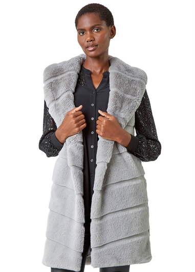 Roman Light Grey Faux Fur Longline Gilet