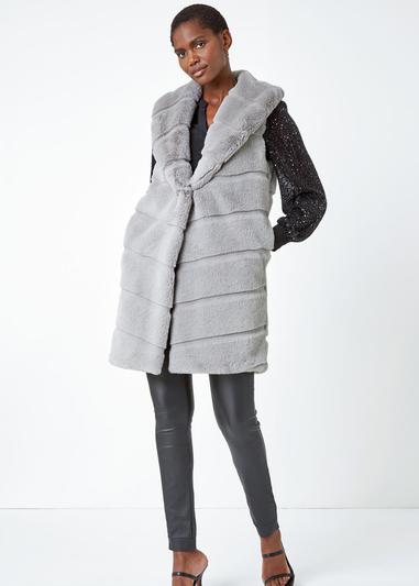 Roman Light Grey Faux Fur Longline Gilet