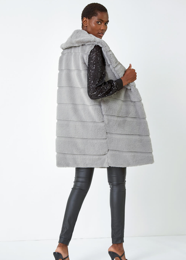 Roman Light Grey Faux Fur Longline Gilet