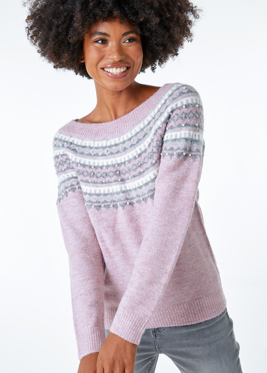 Roman Lavender Pearl Embellished Printed Jumper