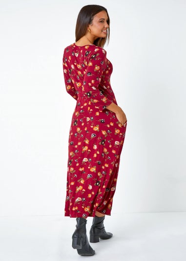 Roman Rust Floral Print Pocket Detail Midi Dress