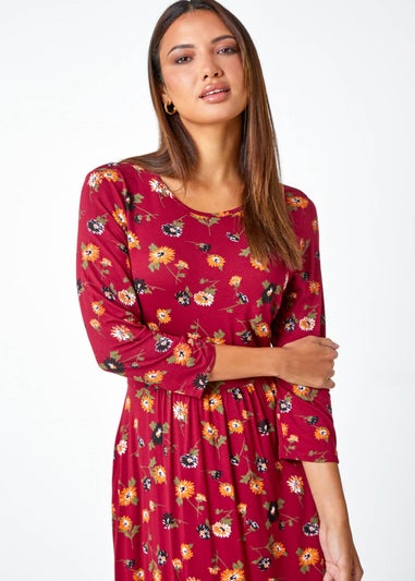 Roman Rust Floral Print Pocket Detail Midi Dress