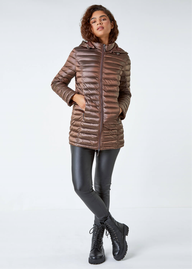 Roman Mocha Longline Hooded Padded Coat