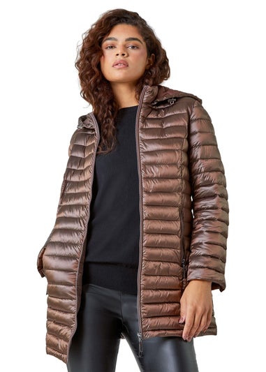 Roman Mocha Longline Hooded Padded Coat