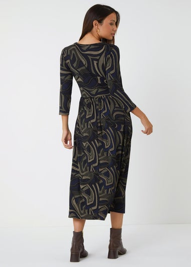 Roman Taupe Abstract Pocket Detail Midi Stretch Dress