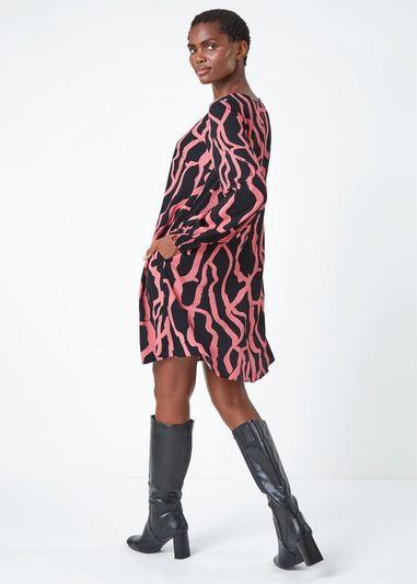 Roman Rose Abstract Line Print Swing Dress