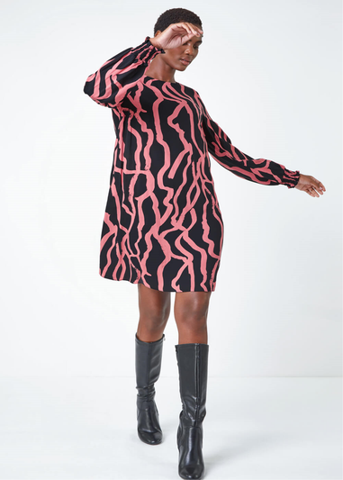 Roman Rose Abstract Line Print Swing Dress