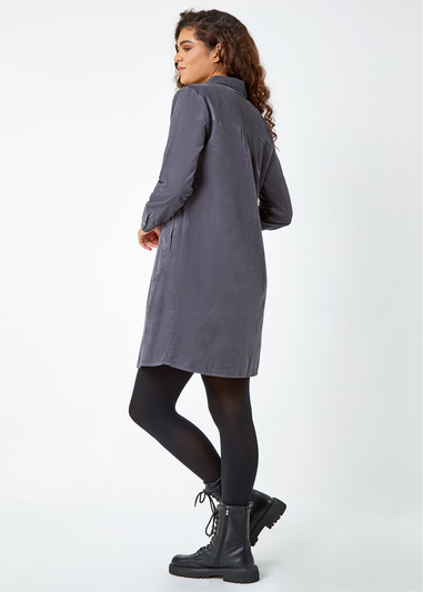 Roman Dark Grey Corduroy Tunic Shirt Dress