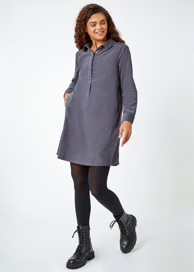 Roman Dark Grey Corduroy Tunic Shirt Dress