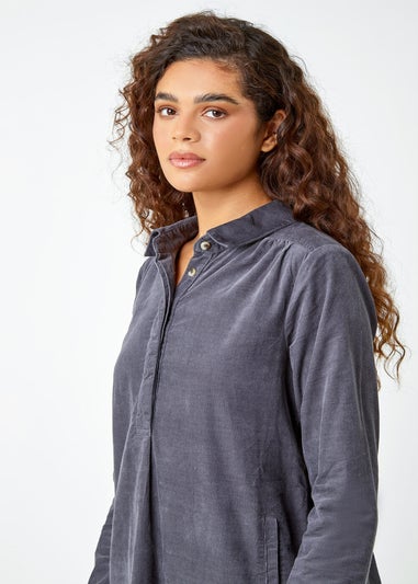 Roman Dark Grey Corduroy Tunic Shirt Dress