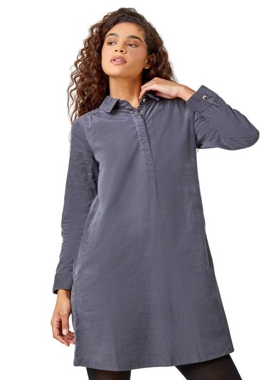 Roman Dark Grey Corduroy Tunic Shirt Dress
