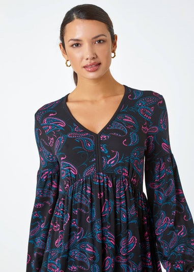 Roman Black Paisley Print Stretch Jersey Dress