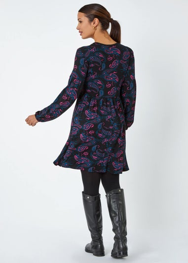 Roman Black Paisley Print Stretch Jersey Dress