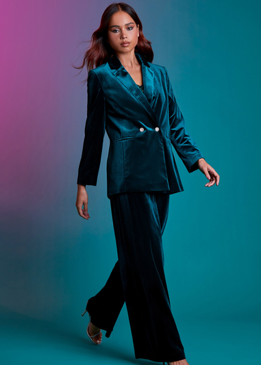 Roman Petite Green Diamante Button Velvet Jacket