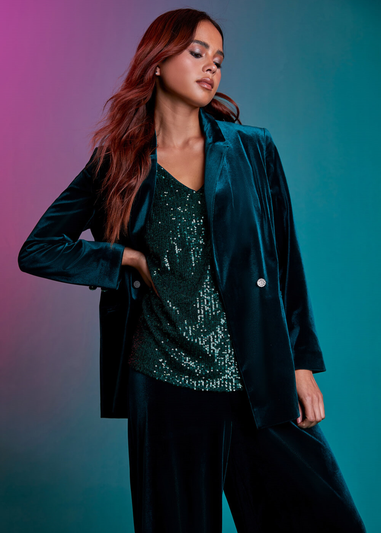 Roman Petite Green Diamante Button Velvet Jacket