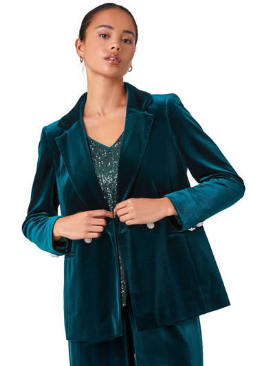 Roman Petite Green Diamante Button Velvet Jacket