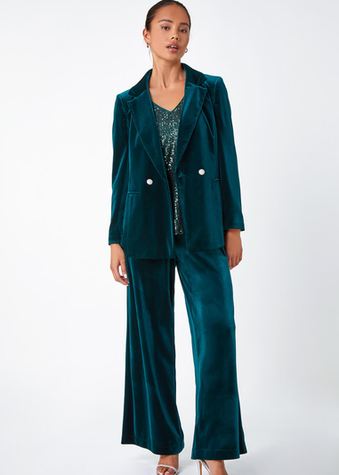 Roman Petite Green Diamante Button Velvet Jacket