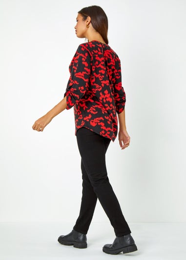 Roman Red Abstract Animal Print Stretch Blouse