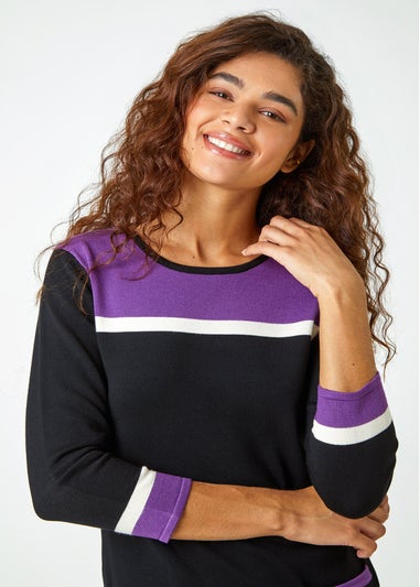 Purple Colour Block Knitted Dress