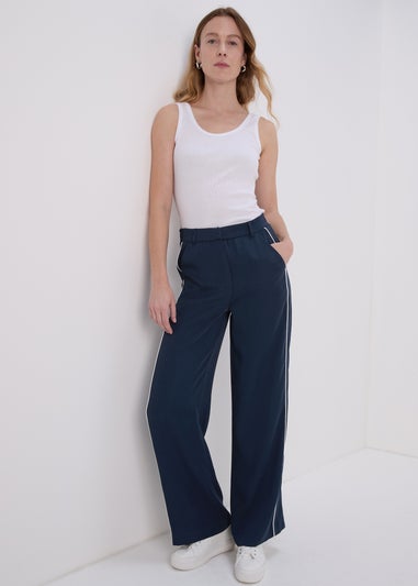 Navy Contrast Piping Trousers