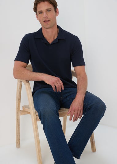 Navy Textured Polo Shirt