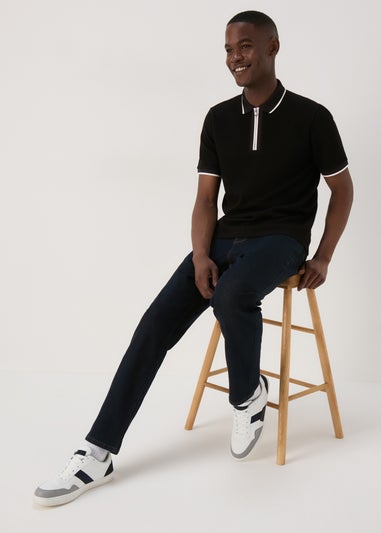 Black Textured Tipped Polo