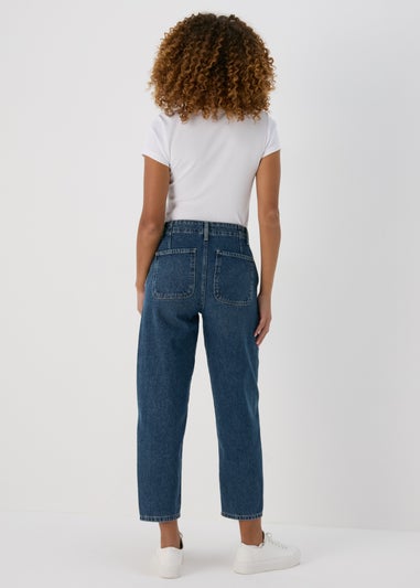 Mid Wash Barrel Leg Mom Jeans