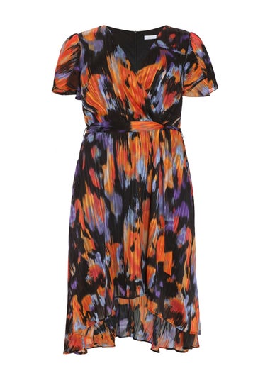 Quiz Multi Curve Smudge Print Skater Dress