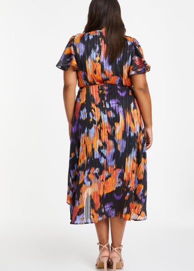 Quiz Multi Curve Smudge Print Skater Dress