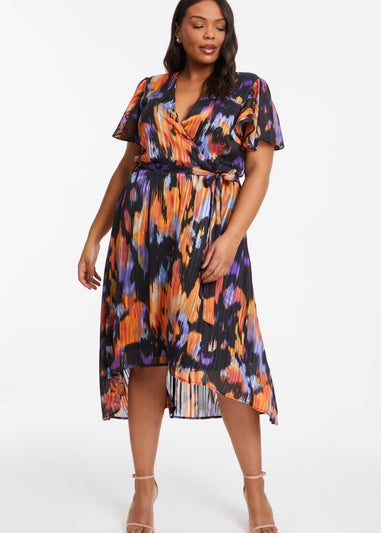 Quiz Multi Curve Smudge Print Skater Dress