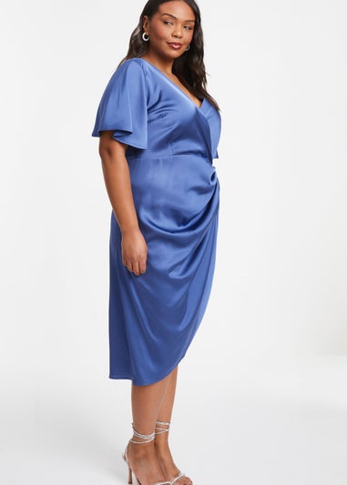 Quiz Blue Curve Satin Wrap Midi Dress