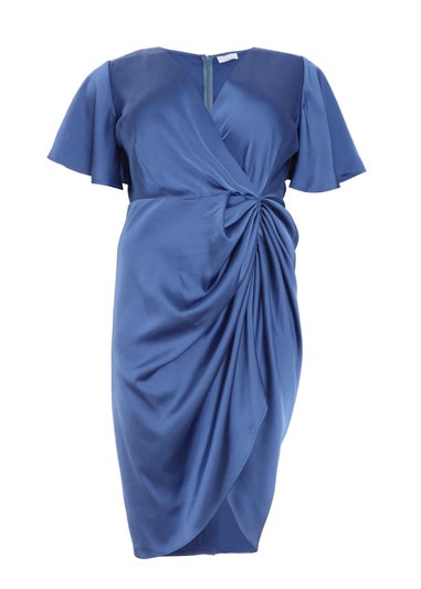 Quiz Blue Curve Satin Wrap Midi Dress