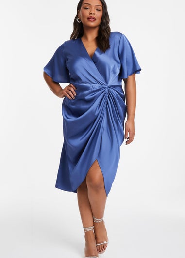 Quiz Blue Curve Satin Wrap Midi Dress