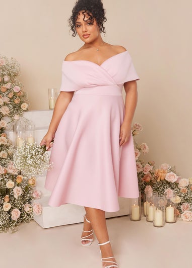 Quiz Pink Curve Midi Skater Dress