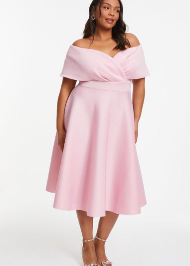 Quiz Pink Curve Midi Skater Dress