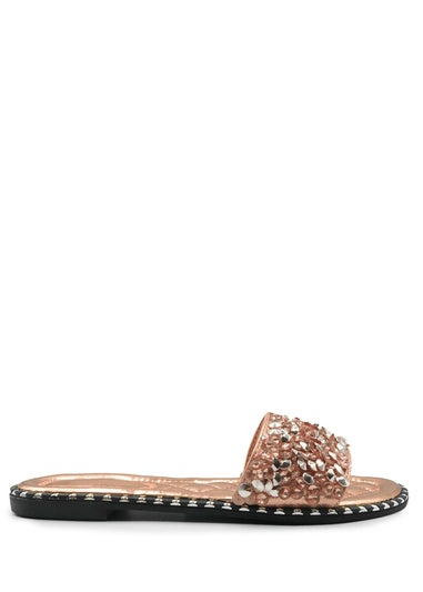Where's That From Rose Gold Belle Diamante Sparkly Flat Sliders