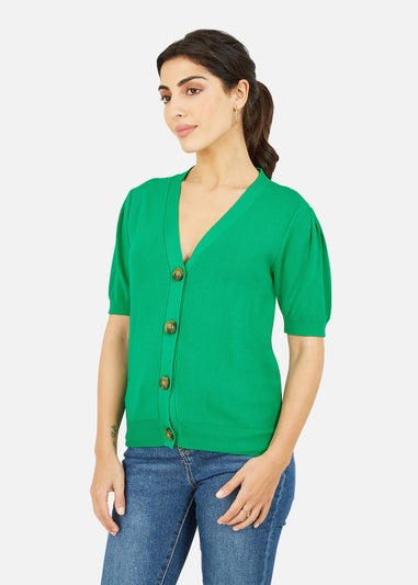 Yumi Green Short Sleeve Knitted Cardigan