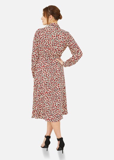 Yumi Red Leopard Print Long Sleeve Shirt Dress