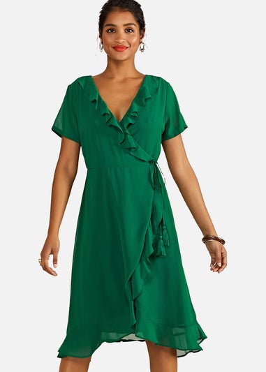 Yumi Green Frill Wrap Dress