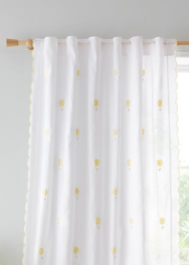 Catherine Lansfield Lorna Embroidered Daisy Slot Top Curtain Panel