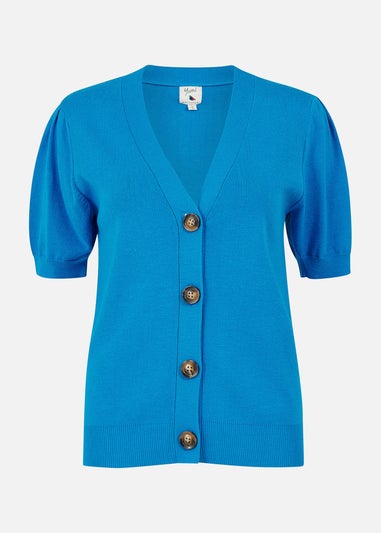 Yumi Blue Short Sleeve Knitted Cardigan