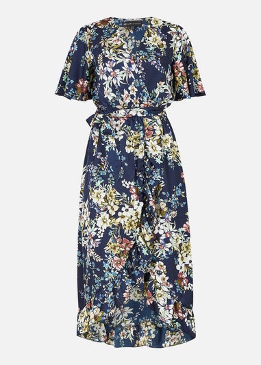 Mela Navy Wrap Effect Floral Midi Dress