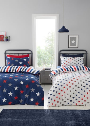 Catherine Lansfield So Soft Stripes and Stars Duvet Cover Set Two Pack