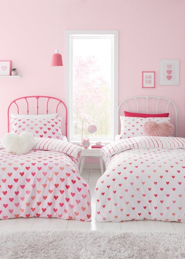 Catherine Lansfield So Soft Hearts and Stripes Duvet Cover Set Two Pack