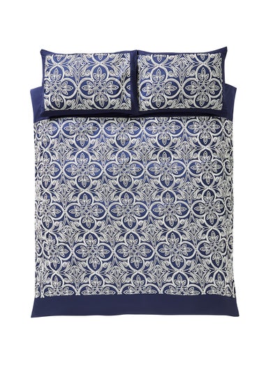 Catherine Lansfield Flock Trellis Duvet Cover Set Navy