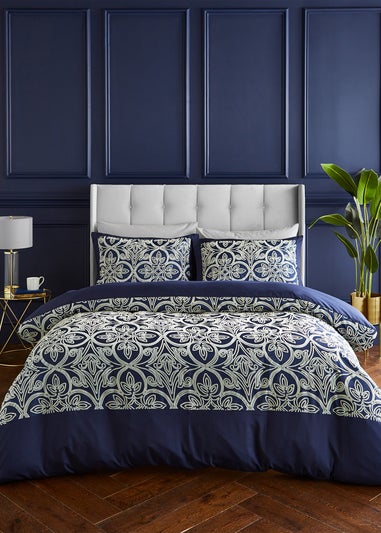 Catherine Lansfield Flock Trellis Duvet Cover Set Navy